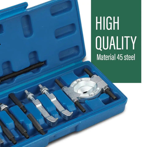 Bad Ass Nine Piece Mini Bearing Puller Separator Set Fits Gears Wheels Fittings Off Shafts For Auto Work Includes Beam Separator Jaw Thrust Screw Extension Rods Great For Quick Fixes And Heavy Duty Jobs Around Your Shop Get Yours Soon. Blue case with 45 steel mini bearing puller set