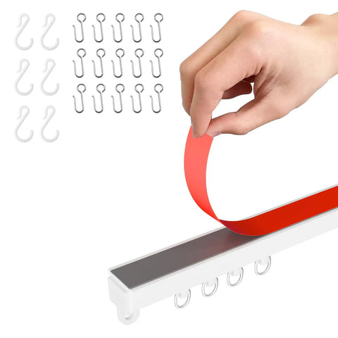 Stick On Curtain Track No Drill Install On Smooth Ceiling Or Wall Easy Peel And Stick Mount For Closets Windows Doors Frames Renters Friendly 1.44m 4.72ft All Purpose Multi Scenario Use, adhesive track with hooks