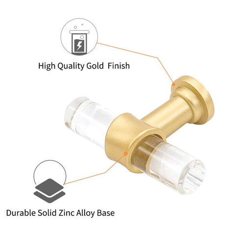 10 Pack T Shape Acrylic Cabinet Knobs With Gold Tone Zinc Alloy Bases for Dresser and Cupboards clear acrylic pulls