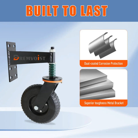 8 Inch Heavy Duty Gate Wheels For Fences And Metal Tube Gates Featuring Spring Loaded 360 Swivel Casters Rated For 800 Pounds with corrosion protection.