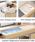 All In One Head Spa Backwash Bed With Water Circulation And Massage Fumigation Ready Pro Grade Spa Equipment with ceramic shampoo and foot massage basins.