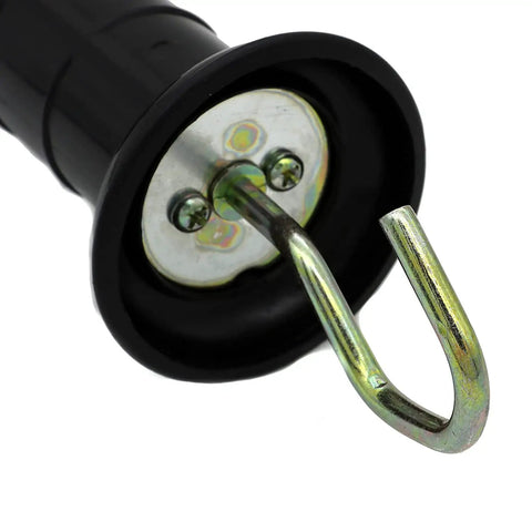 Close-up of Four Pack Plastic Electric Fence Gate Handle With Insulators And Spring showcasing metal hook and grip detail.