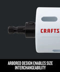 Close-up of arbores design on Heavy Duty Bi Metal Hole Saw Kit 7 Piece With Case For Wood And Metal Cutting Includes 1 Inch Saws