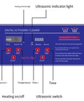 Digital control panel of Top Shelf Ultrasonic Cleaner Machine 10 Liter Capacity with timer and ultrasonic indicator.