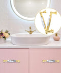 Two Pack Colorful Glass Cabinet Door Handles With Crystal Center Long Metal Drawer Pulls For Kitchen Closet Dresser And Furniture Hardware Durable And Easy To Install on pink vanity in bathroom
