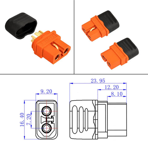 Heavy Duty Solar Extension Cable To Xt60I Plug 10 Awg 2 Foot Solid Tinned Copper Wire With Rugged Nylon Sheath showing XT60 connector details.
