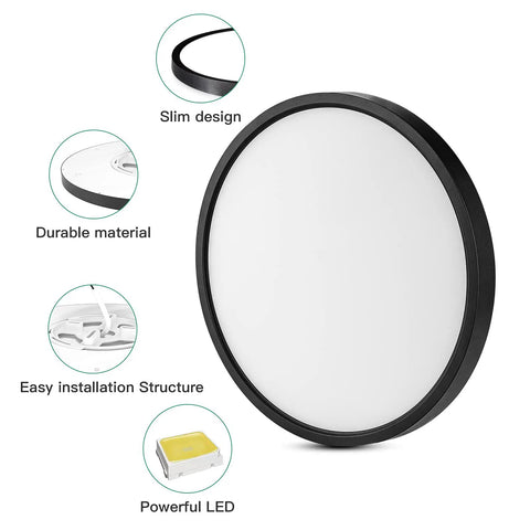 Ultra Thin 18W LED Flush Mount Ceiling Light Panel Easy Install No Fuss 8.9 Inch 1800 Lumens 5000K Daylight Black Six Pack Non Dimmable Ceiling Lamp For Bedroom Closets Stairwells ETL Listed with features like slim design and durable material