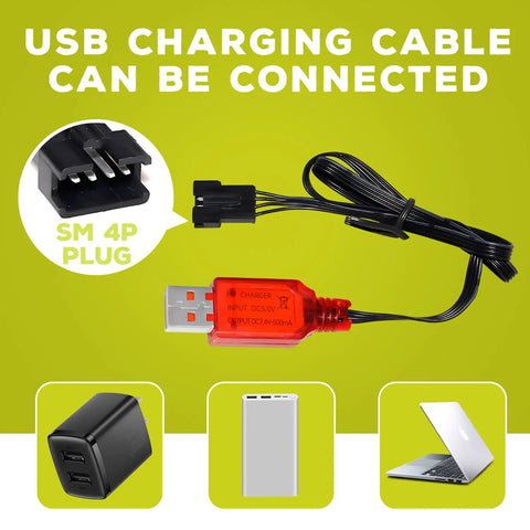 USB charging cable for 7.4V 500mAh SM-4P RC Battery With USB Charging Cable For EC16 DE85 Off Road RC Car, M416 Gel Blaster Backup Power