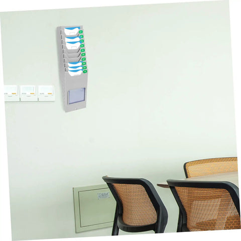 Heavy Duty Multi Grid Material Card Rack For Warehouse Sorting And Employee Attendance Trackers on a wall, featuring multiple compartments.