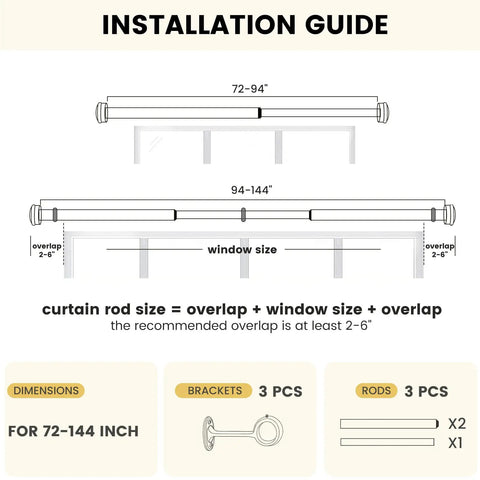 Installation guide for Built Tough Adjustable Curtain Rod Set 72 To 144 Inches 1 Inch Diameter With Brackets
