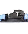 Close-up of Heavy Duty Snap Hook Ratchet Straps 2 Inch By 114 Inch Axle Tie Down Set With 3300 Pound Safe Working Load 4 Pack Blue