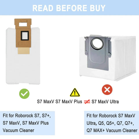 Compatibility guide for 12 Pack Dust Bags For Roborock S7 Plus Vacuum Cleaner with illustrated examples.