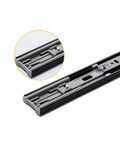 Close-up of a Pair Of Metal Buffer Drawer Slides, 16 Inch (400mm), Three-Section Quiet Rail With 45mm Track Width, Smooth Glide To Prevent Jamming.
