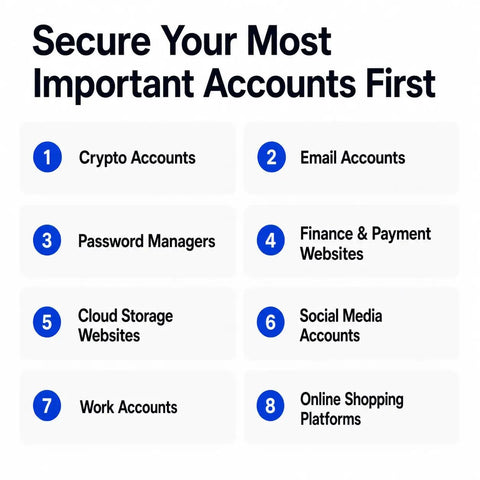 Image illustrating account types to secure first, highlighting importance of safety for online accounts.