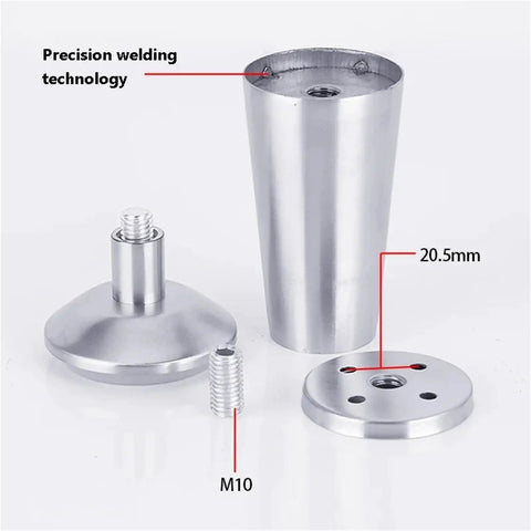 8 Piece Adjustable Stainless Steel Sofa Legs Replacement Set With Threaded Precision Leveling Feet, parts displayed.