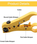 Universal Cable Stripper And Cutter For Flat Or Round Wires Including Cat5 Cat6 And Coaxial Coax Stripping Tool, labeled diagram