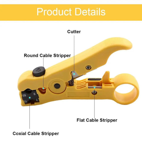 Universal Cable Stripper And Cutter For Flat Or Round Wires Including Cat5 Cat6 And Coaxial Coax Stripping Tool, labeled diagram