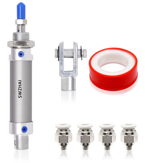 Compact 16mm Bore 25mm Stroke Air Cylinder MAL16x25 Double Action Pneumatic Cylinder With Y Connector And Four Quick Fittings