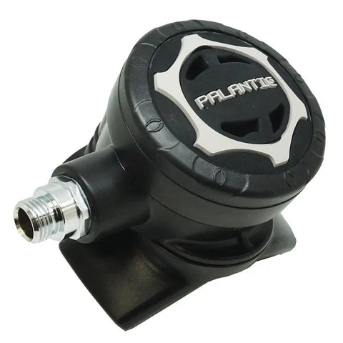 AS207 Second Stage Scuba Regulator Non Adjustable Backup Regulator with metal accent and large purge button, side view