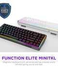 Compact MiniTKL Gaming Keyboard Stacked With Magnetic Hall Effect Switches And Rapid Trigger Circuitry For Dope Performance Crisping Keypress Sounds Vivid RGB Backlighting Pristine White Chassis, displayed in two colors.
