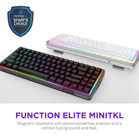 Compact MiniTKL Gaming Keyboard Stacked With Magnetic Hall Effect Switches And Rapid Trigger Circuitry For Dope Performance Crisping Keypress Sounds Vivid RGB Backlighting Pristine White Chassis, displayed in two colors.