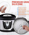 No Fuss Replacement Silicone Gasket Seal For 8 Quart Power Pressure Cooker XL with lid and hand holding gasket feature