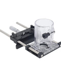 Precision Router Fluting Jig With Micro Adjustment Shim And 0 To 18 Mm Range Tough Aluminum Alloy Build, clear body, designed for precise router alignment.