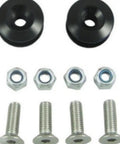 Black Quick Release Bumper Trunk Fastener Kit No Tools Needed Replacement Parts For Easy Panel Removal And Secure Hold Fits A Wide Range of Car Models For Most Makes And Trims Including Sedans SUVs And Hatchbacks. black washers, nuts, and bolts on white background
