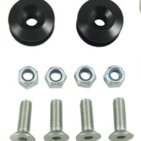 Black Quick Release Bumper Trunk Fastener Kit No Tools Needed Replacement Parts For Easy Panel Removal And Secure Hold Fits A Wide Range of Car Models For Most Makes And Trims Including Sedans SUVs And Hatchbacks. black washers, nuts, and bolts on white background