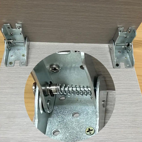 Heavy Duty Galvanized Steel Self Locking Hinge Brackets For Folding Desks And Couches detailed view of spring mechanism and mounting points