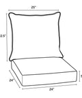 Outline dimensions of Outdoor Deep Seat Cushion Set 4 Pack 24 By 24 Inches Weatherproof and Fade Resistant Patio Cushions. Sizes shown.