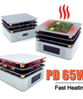 65W Mini Hot Plate Soldering Station for SMD Rework and Desoldering with compact design, showing top and side views