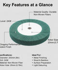 Home Run 8 Inch Green Non Woven Buffing And Polishing Wheels Pair For Knocking Out Rust and Turning Rough Surfaces Into Sparkling Perfection With This Go Getter Kit, showing 240 grit and durable material.