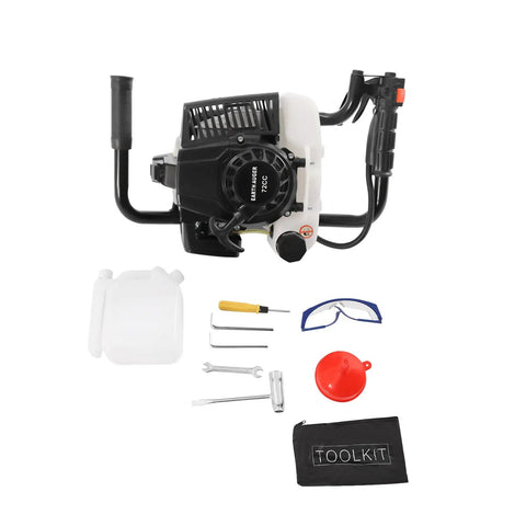 Beast 72cc Gas Powered Post Hole Digger With 4.1HP Heavy Duty Earth Auger Includes 3 Drill Bits 6 Inch 10 Inch 12 Inch Extension Rods 8500 RPM 2 Stroke Fence Planting Digging Machine Goggles And Tool Kit with accessories