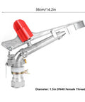 Heavy Duty Zinc Alloy Rocking Arm Sprinkler With One Point Five Inch Female Thread for Farm Watering, showing 36cm long design.