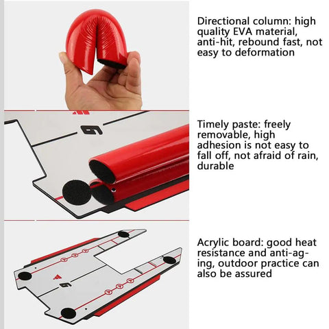 Golf Swing Training Aid With Pro Grade Putting Mirror And Alignment Mat, EVA directional column and mat features display