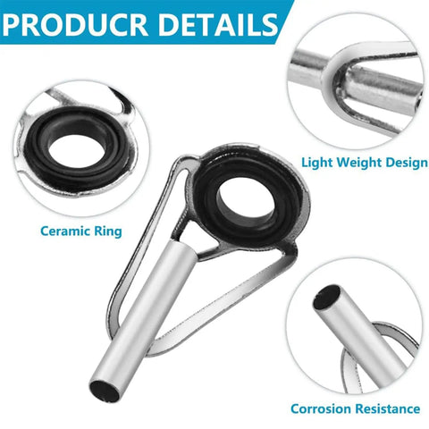 All In One Fishing Rod Tip Repair Kit For Freshwater And Saltwater Rods With Stainless Steel Ceramic Ring Guides, 50 Piece Replacement Set, Includes 1.6mm To 3.0mm Hole Sizes For Quick Durable Tip Fixes, ceramic ring close-up