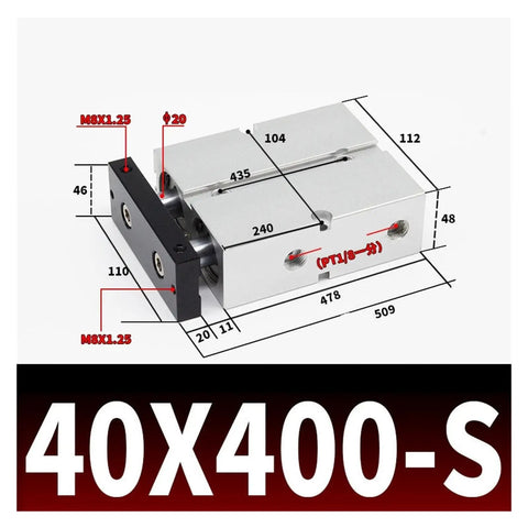 Diagram of Magnetic Dual Shaft Pneumatic Actuator TN40X400S Heavy Duty Design with measurements and mounting details