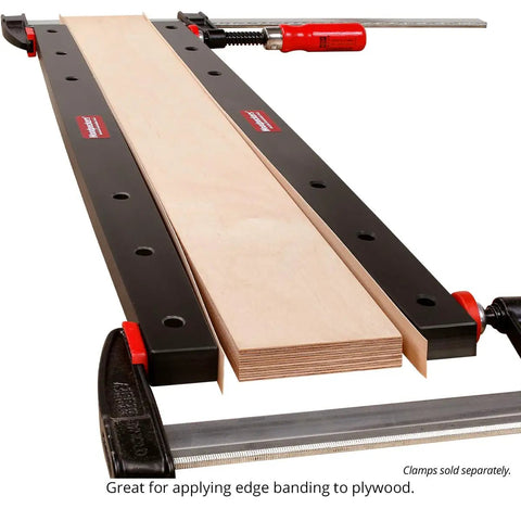 Phenolic Clamping Cauls 24 Inch 2 Pack Cambered Design Delivers Even Pressure For Flat Panel Glue Ups, Boss Level Shop Grade Durability, Built Tough For Precise SnipeFree Woodworking Glue Ups, clamped to plywood edge banding