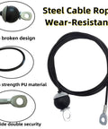 Compact Pulley Cable System For Home Gyms, Silent Weight Attachment with steel cable, close-up on wear-resistant design features