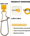 60 Piece Fishing Line Sinker Slides For Catfishing Rig With Duo Lock Snaps, showing dimensions and specifications