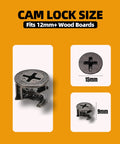 Heavy Duty Cam Locks And Eccentric Furniture Fasteners, 20 Pc Zinc Steel Set, 15mm diameter and 9mm height for wood boards.