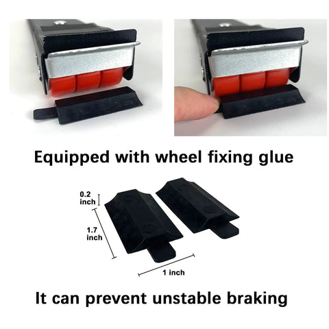 Two Pack Heavy Duty Extensible Appliance Roller Set with wheel fixing glue detail for stable movement and braking