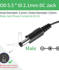 Plug And Play 6V DC 1A Power Adapter From 100-240V AC To 6V DC With 5.5mm X 2.1mm Plug shown with dimensions