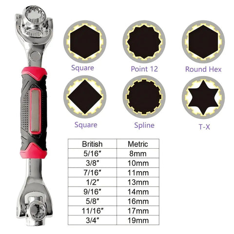 48 In 1 Universal Socket Wrench With 360 Degree Rotating Head All In One Multi Tool For Home And Car Repairs Socket Sizes