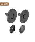 14mm Magnetic Snaps Button Dope 20 Sets Fabric Base Components And Cap Kit for DIY projects, black metal round clasps