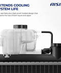 Durable Aftermarket Coolant Reservoir Tank With Temp Sensor And Leak Free Pressure Cap designed with leak-proof seal on a black base.