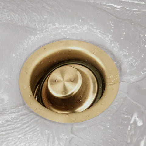 Top view of Universal Three And One Half Inch Kitchen Sink Flange And Stopper Kit For Garbage Disposals Champagne Bronze Stainless Steel