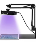 50W LED UV Screen Printing Exposure Unit with Retractable Adjustable Stand in use, showcasing emulsion curing over a screen.