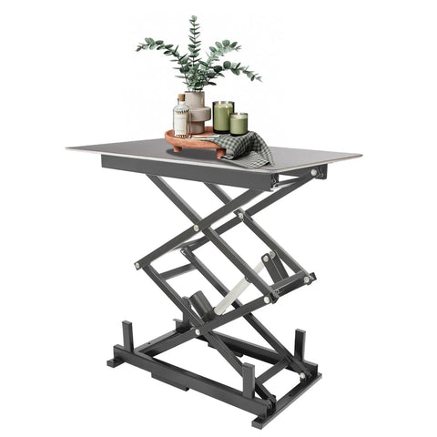 Built Tough Hydraulic Scissor Lift Table With Wireless Remote Control And Manual Controller, 180 Pound Load Capacity, adjustable height for warehouse use.